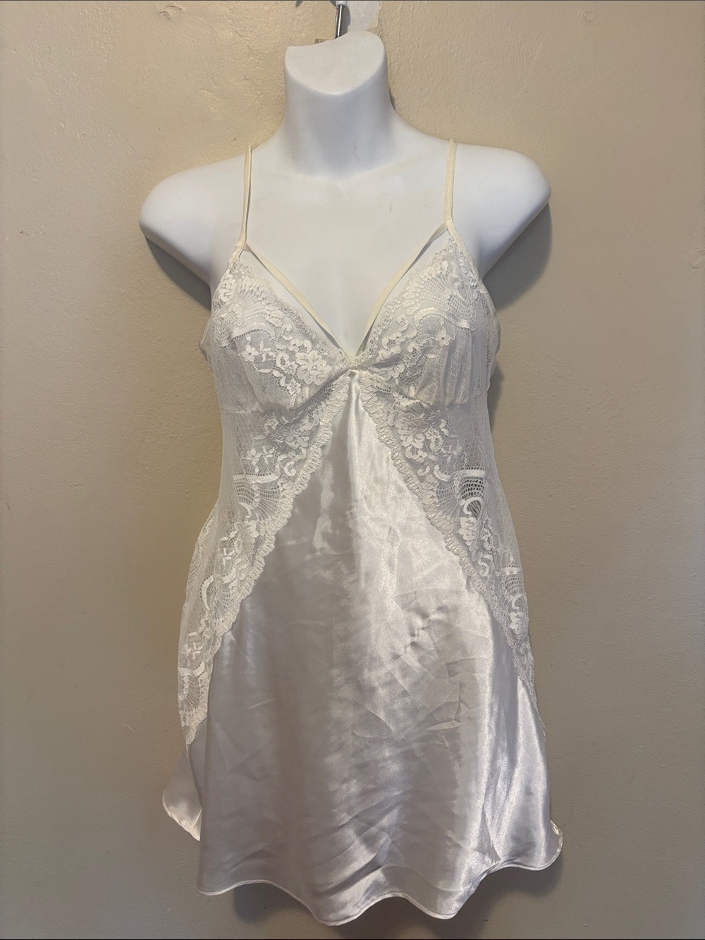Lace Trim Satin Chemise Slip - Cream